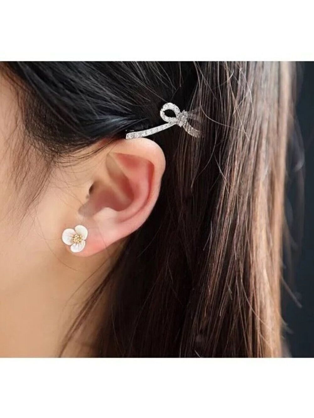 18k GP sterling silver Mother of Pearl flower earrings - Picture 5 of 5